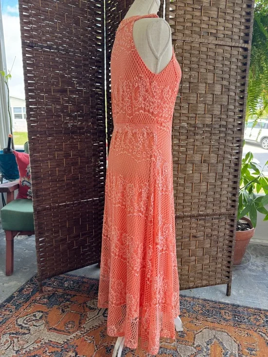 Reba Coral Lace Halter Maxi Dress - Picture 5 of 10